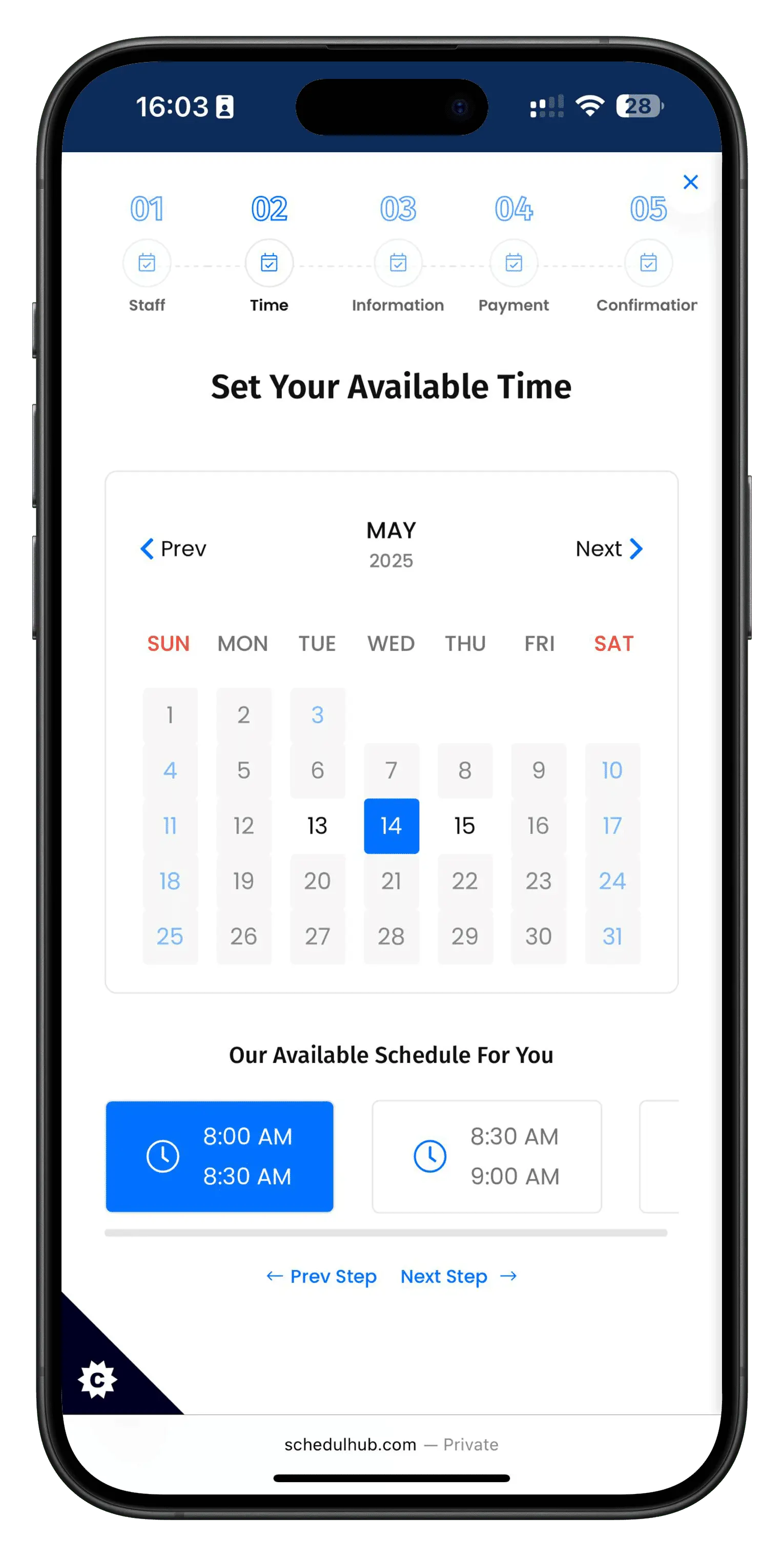 Booking page example